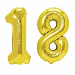 Zestaw balonów foliowych dekoracja na urodziny hel złoty cyfra 18